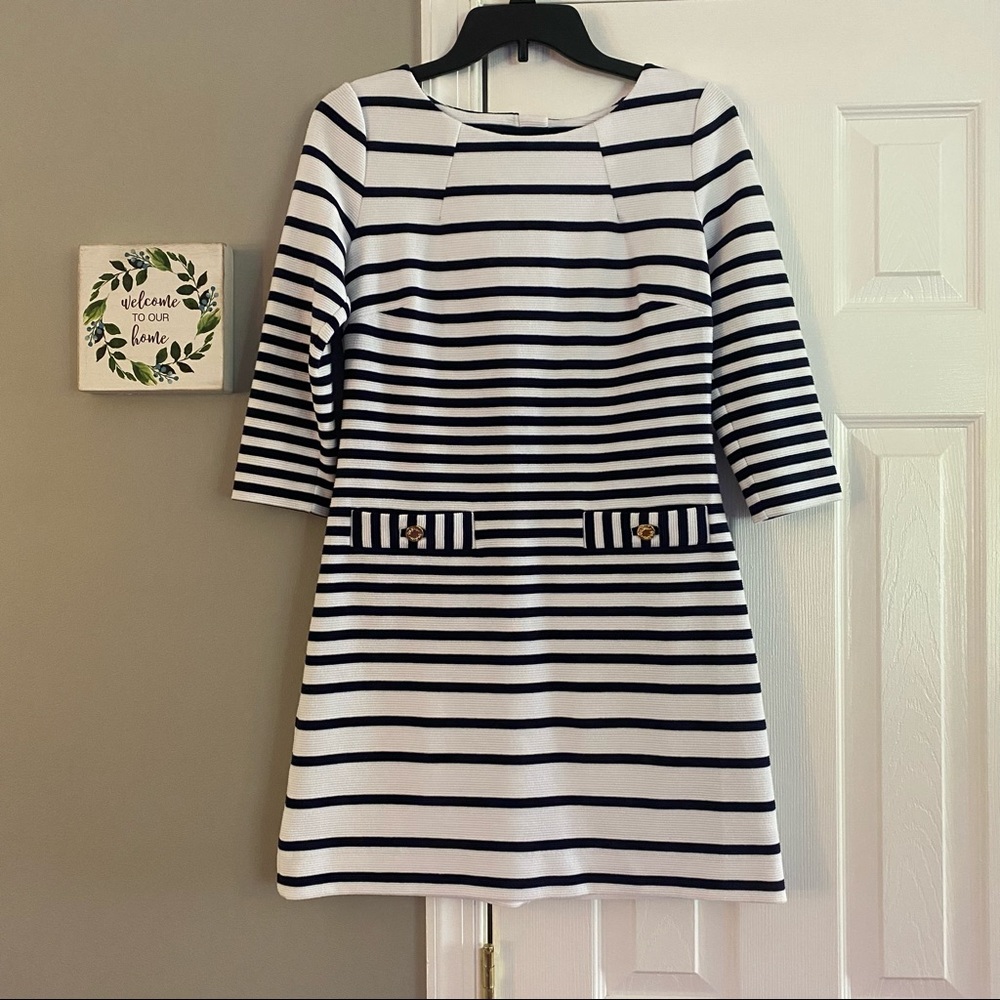 Lilly Pulitzer Striped Charlene Dress Navy Blue White Small Women’s Long Sleeve
